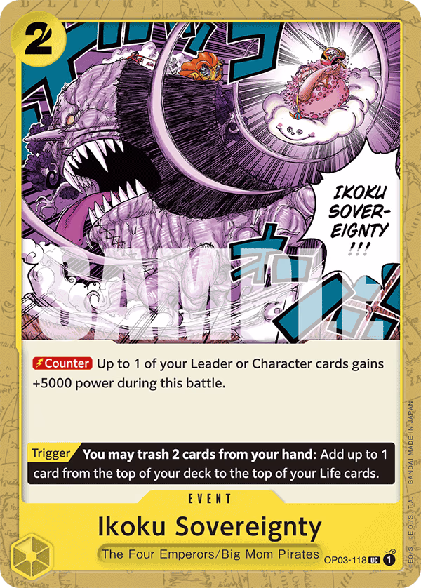 Ikoku Sovereignty (Reprint) One Piece card (OP03-118, Starter Deck 20: YELLOW Charlotte Katakuri)