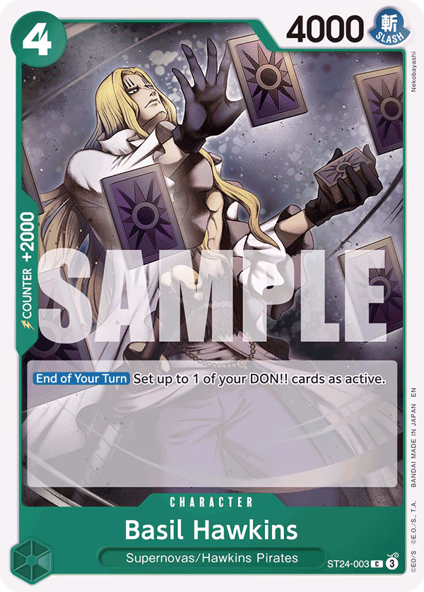 Basil Hawkins One Piece card (ST24-003, Starter Deck 24: GREEN Jewelry Bonney)