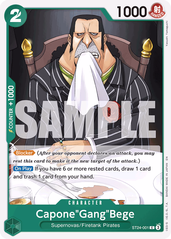 Capone"Gang"Bege One Piece card (ST24-001, Starter Deck 24: GREEN Jewelry Bonney)