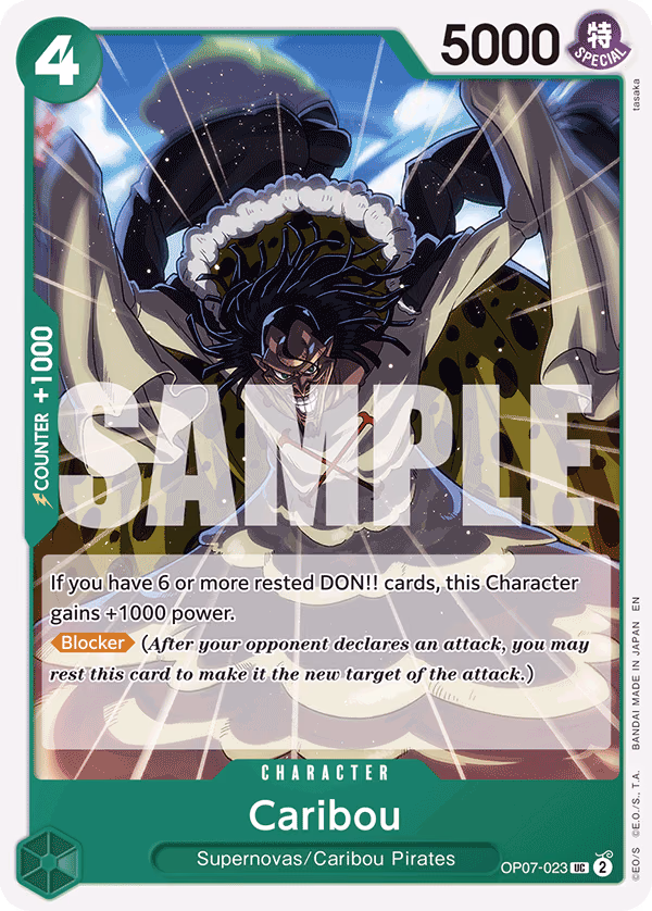 Caribou (Reprint) One Piece card (OP07-023, Starter Deck 24: GREEN Jewelry Bonney)