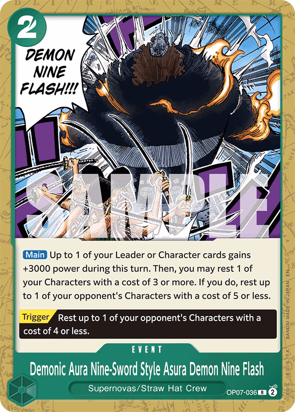Demonic Aura Nine-Sword Style Asura Demon Nine Flash (Reprint) One Piece card (OP07-036, Starter Deck 24: GREEN Jewelry Bonney)