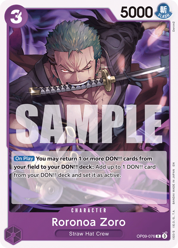 Roronoa Zoro (Reprint) One Piece card (OP09-076, Starter Deck 26: PURPLE/BLACK Monkey.D.Luffy)