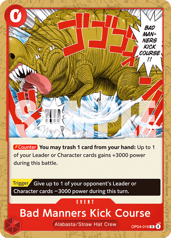 Bad Manners Kick Course (Alt Art) One Piece card (OP04-016, Starter Deck 31: RED Monkey.D.Luffy)