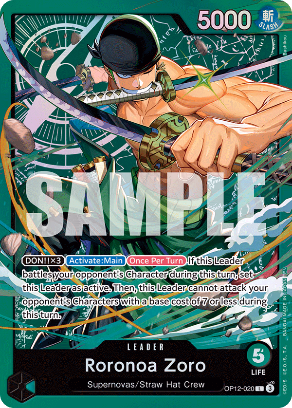 Roronoa Zoro (Alt Art) One Piece card (OP12-020, Starter Deck 32: GREEN Roronoa Zoro)