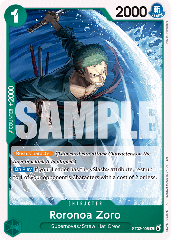 Roronoa Zoro One Piece card (ST32-005, Starter Deck 32: GREEN Roronoa Zoro)