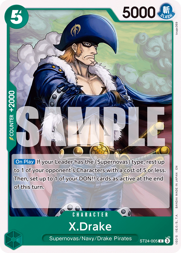 X.Drake (Reprint) One Piece card (ST24-005, Starter Deck 32: GREEN Roronoa Zoro)