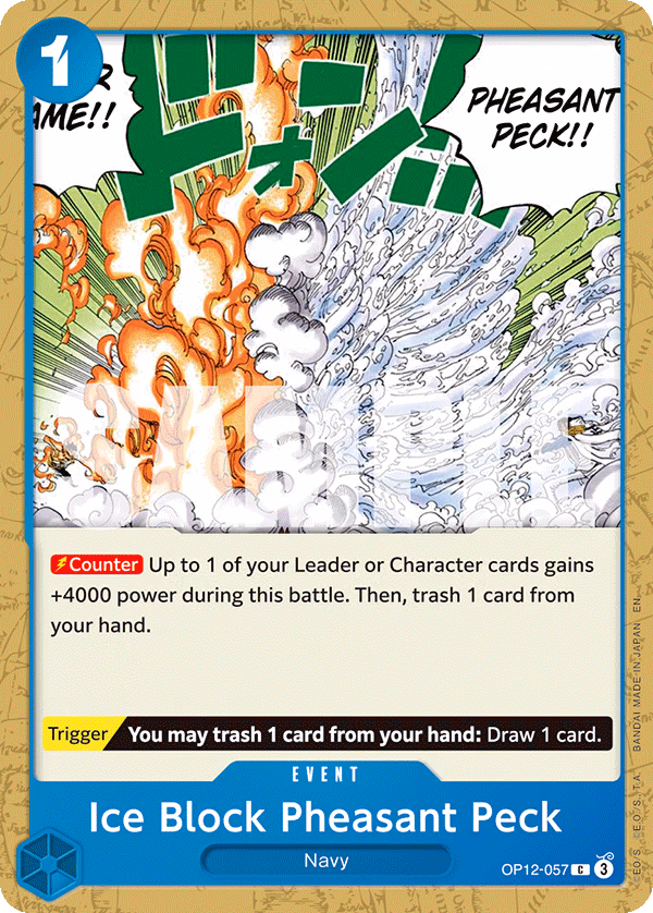 Ice Block Pheasant Peck (Reprint) One Piece card (OP12-057, Starter Deck 33: BLUE Kuzan)