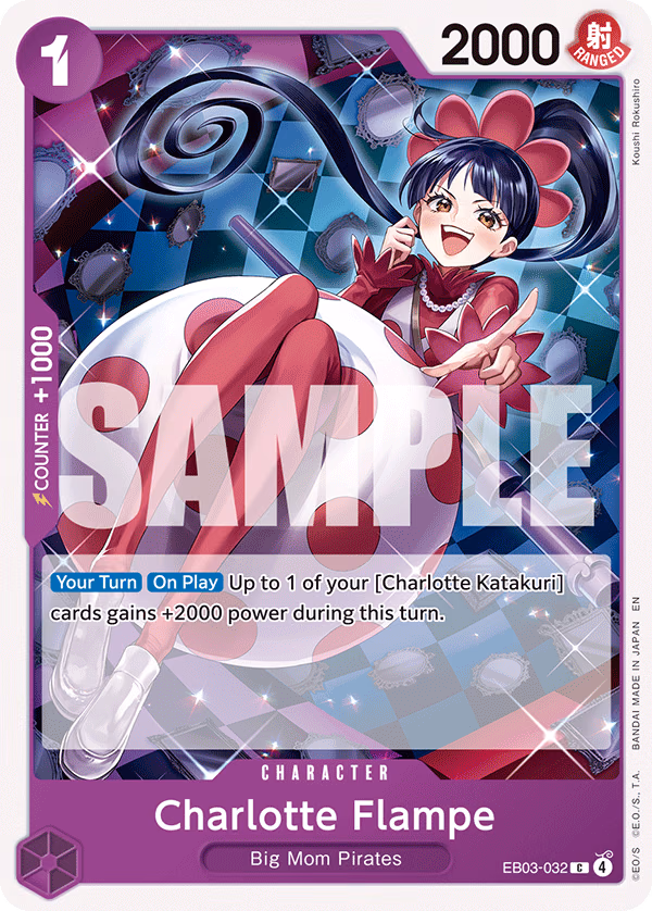 Charlotte Flampe (Reprint) One Piece card (EB03-032, Starter Deck 34: PURPLE Charlotte Katakuri)