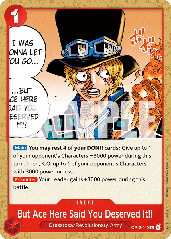 But Ace Here Said You Deserved It!! (Alt Art) One Piece card (OP13-019, Starter Deck 35: RED/BLACK Sabo)