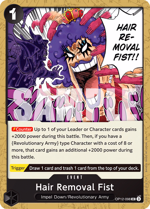 Hair Removal Fist (Reprint) One Piece card (OP12-098, Starter Deck 35: RED/BLACK Sabo)