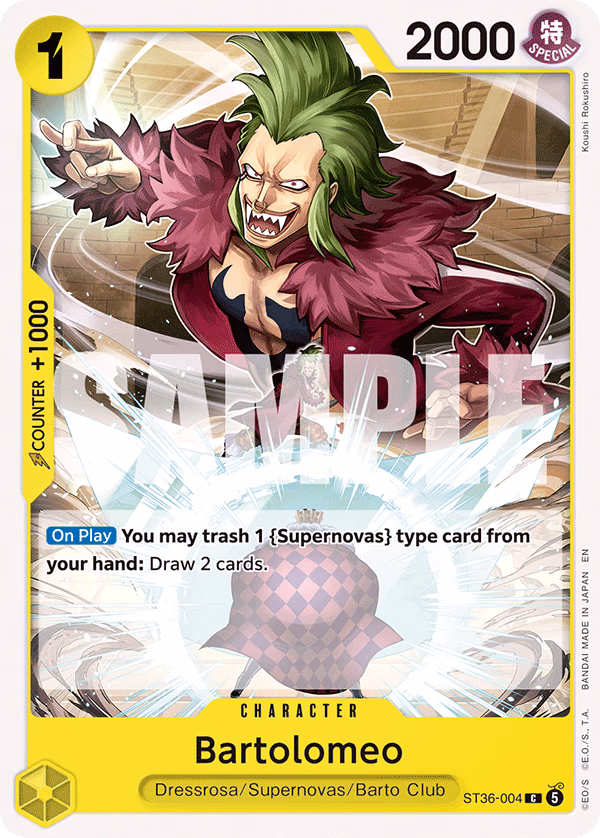 Bartolomeo One Piece card (ST36-004, Starter Deck 36: YELLOW Eustass"Captain"Kid)