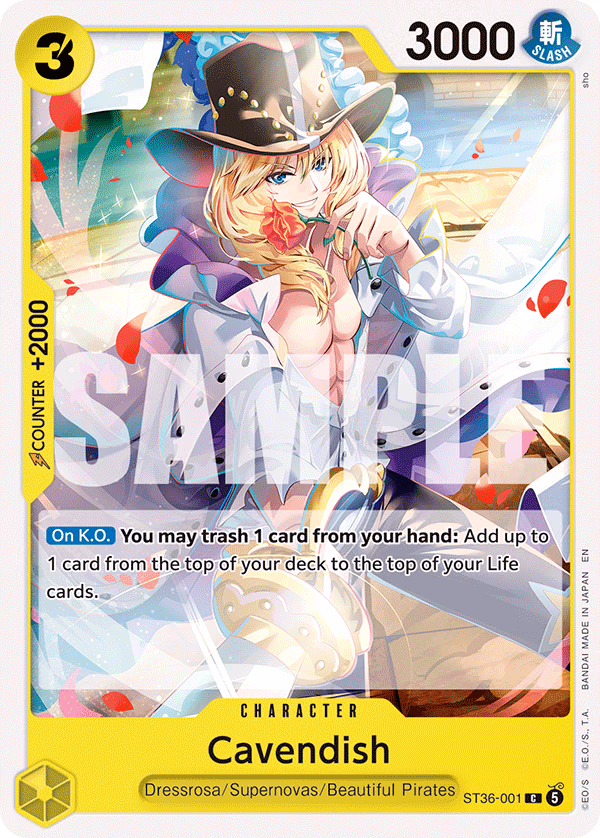 Cavendish One Piece card (ST36-001, Starter Deck 36: YELLOW Eustass"Captain"Kid)