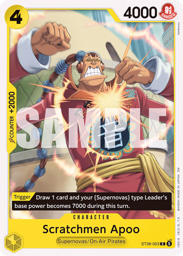 Scratchmen Apoo One Piece card (ST36-003, Starter Deck 36: YELLOW Eustass"Captain"Kid)