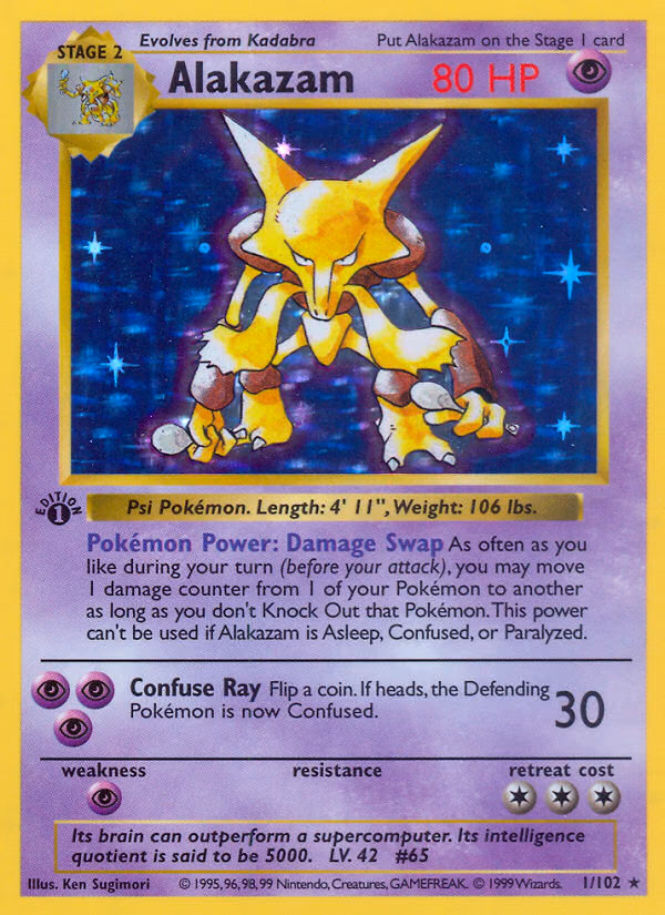 Alakazam Pokemon card (1/102, Base)