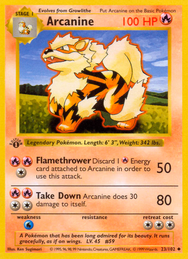 Arcanine (1st Edition) Pokemon card (23/102, Base)