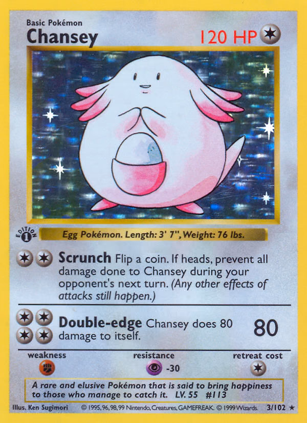 Chansey (Shadowless) Pokemon card (3/102, Base)