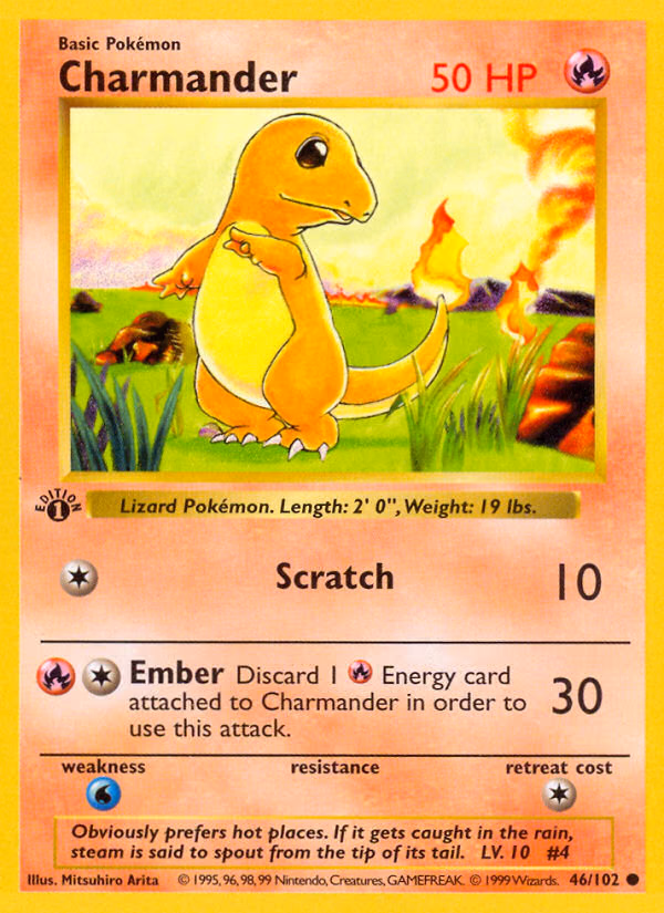 Charmander (Shadowless) Pokemon card (46/102, Base)