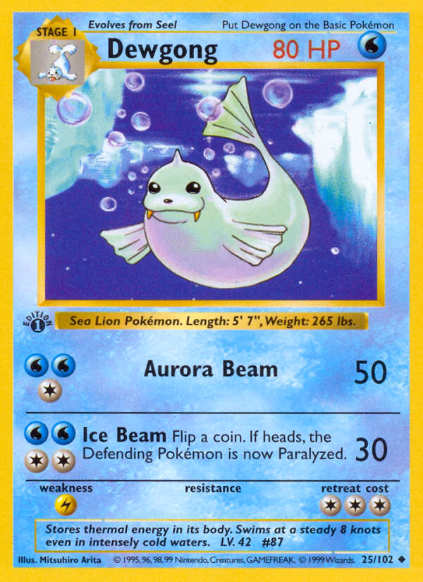 Dewgong (Shadowless) Pokemon card (25/102, Base)