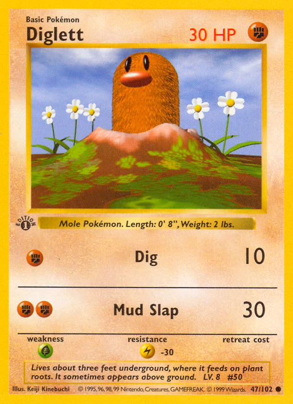 Diglett Pokemon card (47/102, Base)