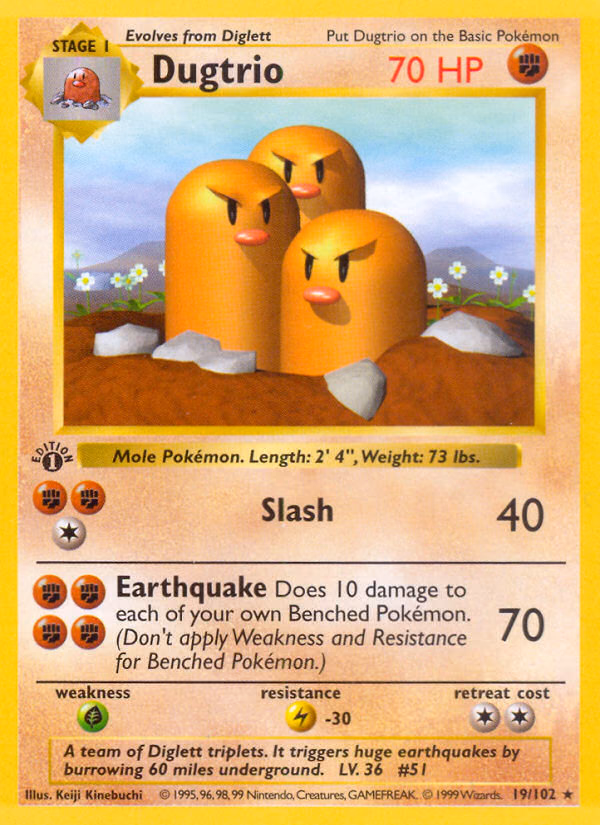 Dugtrio (1st Edition) Pokemon card (19/102, Base)