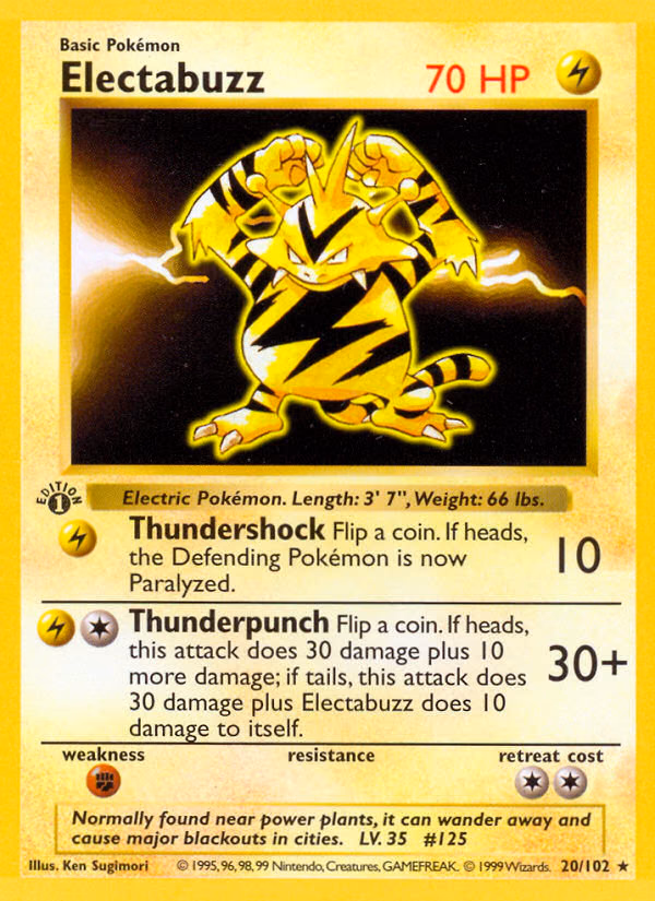 Electabuzz (Shadowless) Pokemon card (20/102, Base)