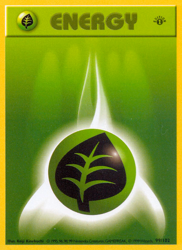 Grass Energy (1st Edition) Pokemon card (99/102, Base)
