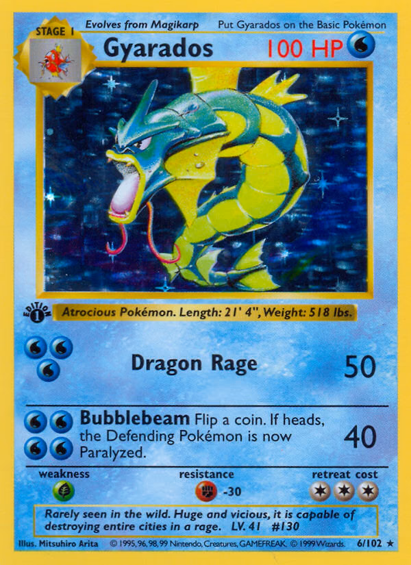 Gyarados (Shadowless) Pokemon card (6/102, Base)