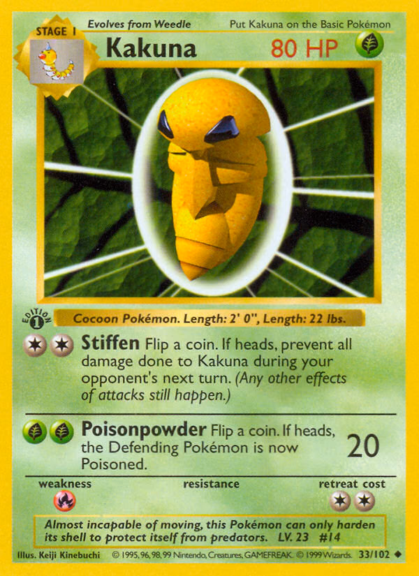 Kakuna (Shadowless) Pokemon card (33/102, Base)