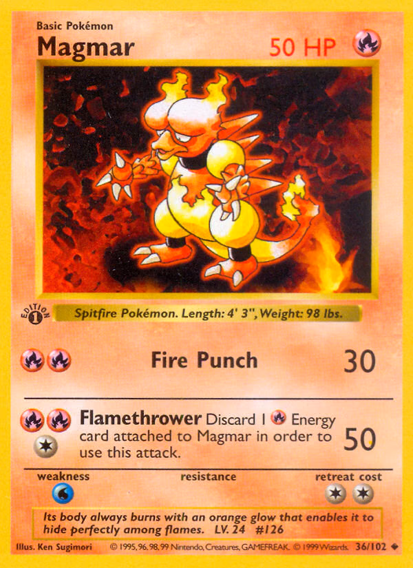 Magmar (1st Edition) Pokemon card (36/102, Base)