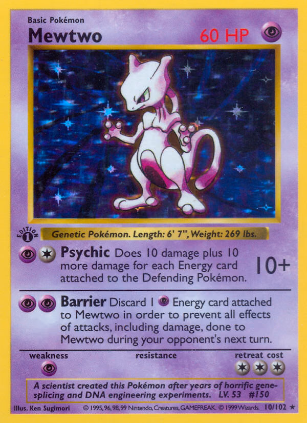 Mewtwo Pokemon card (10/102, Base)
