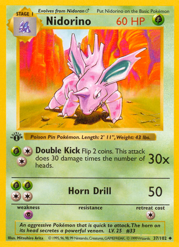 Nidorino Pokemon card (37/102, Base)