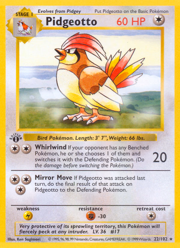 Pidgeotto (1st Edition) Pokemon card (22/102, Base)