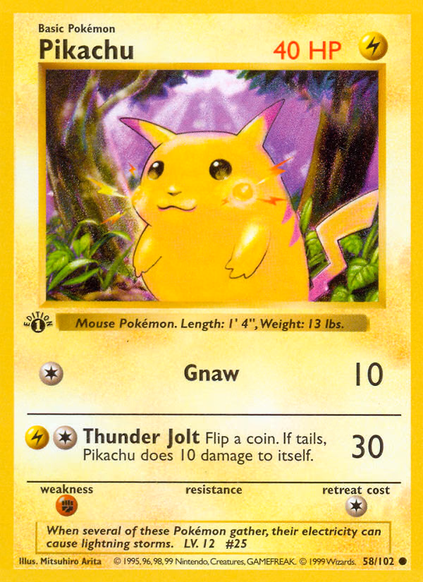 Pikachu (1st Edition) Pokemon card (58/102, Base)