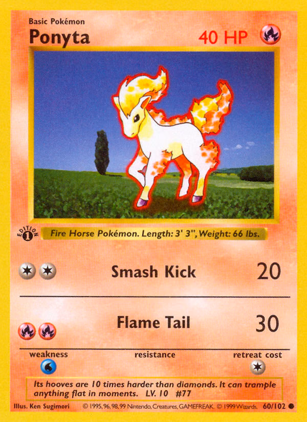 Ponyta (Shadowless) Pokemon card (60/102, Base)