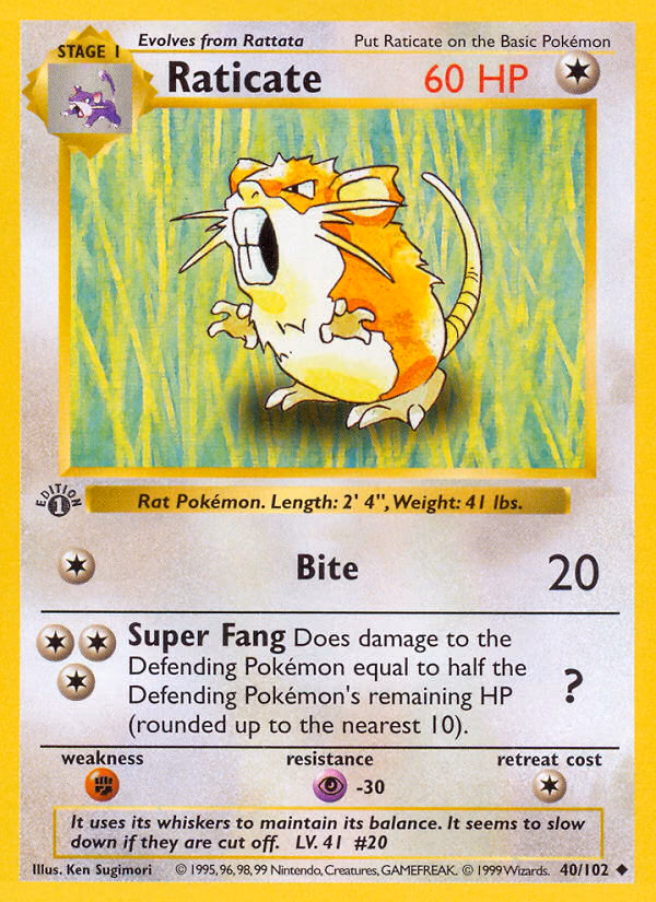 Raticate (1st Edition) Pokemon card (40/102, Base)