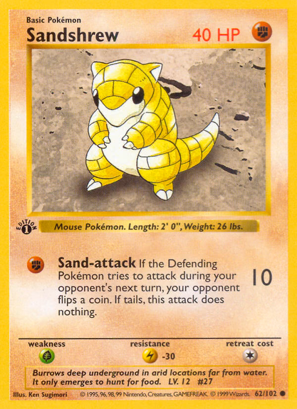 Sandshrew (1st Edition) Pokemon card (62/102, Base)