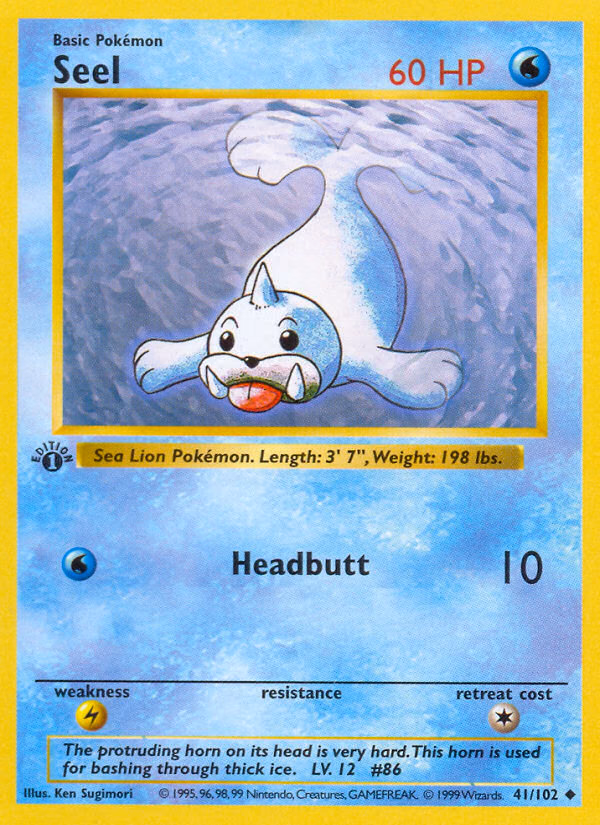 Seel (Shadowless) Pokemon card (41/102, Base)