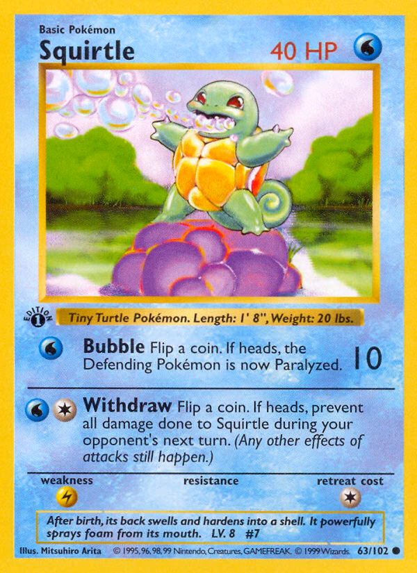 Squirtle (1st Edition) Pokemon card (63/102, Base)