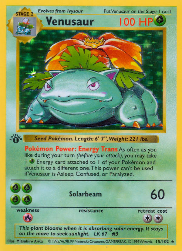 Venusaur (Shadowless) Pokemon card (15/102, Base)