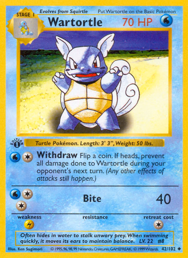 Wartortle (1st Edition) Pokemon card (42/102, Base)