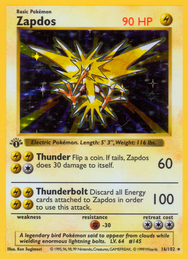 Zapdos (1st Edition) Pokemon card (16/102, Base)
