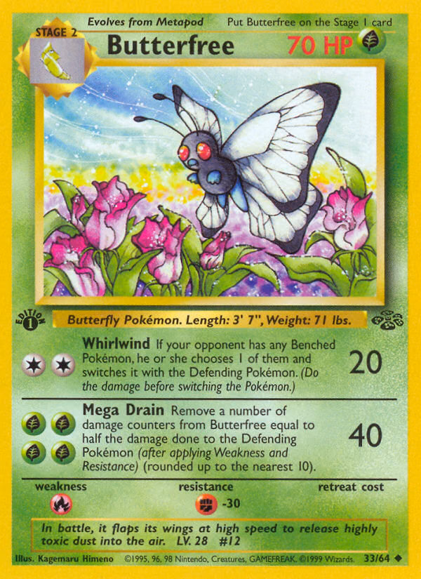 Butterfree (1st Edition) Pokemon card (33/64, Jungle)