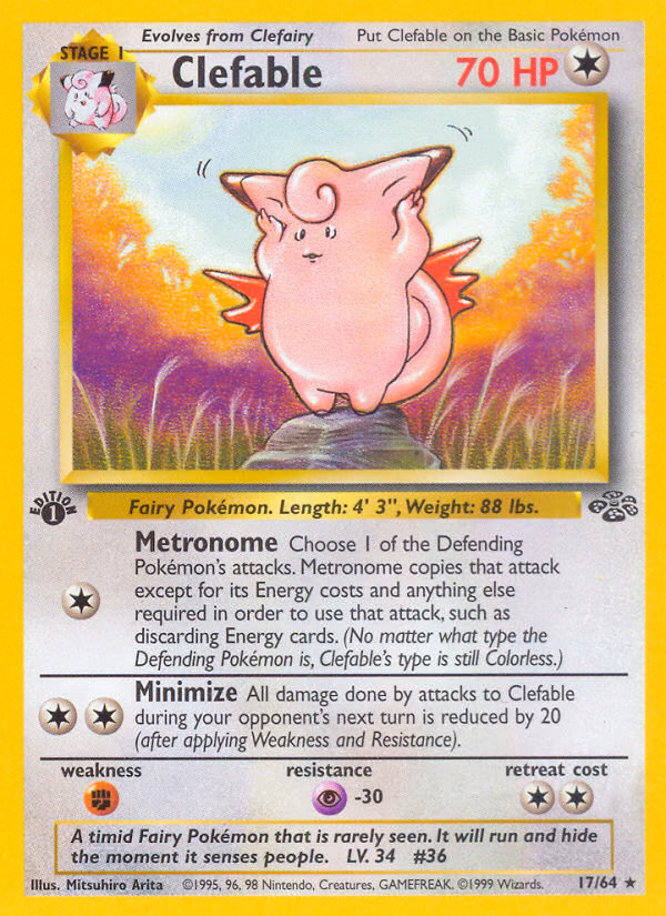 Clefable (Unlimited) Pokemon card (17/64, Jungle)