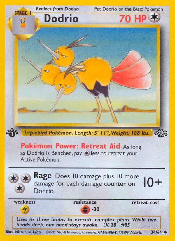 Dodrio (1st Edition) Pokemon card (34/64, Jungle)