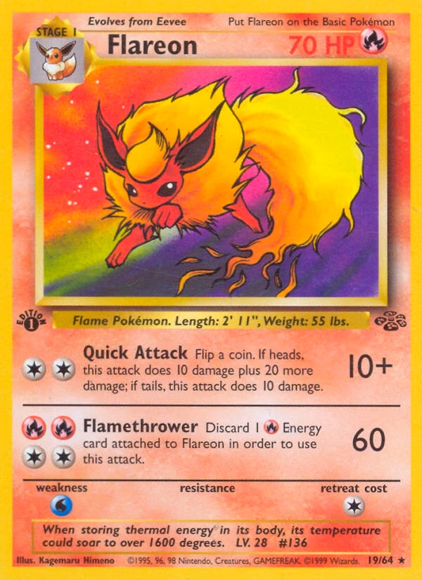 Flareon (1st Edition) Pokemon card (19/64, Jungle)