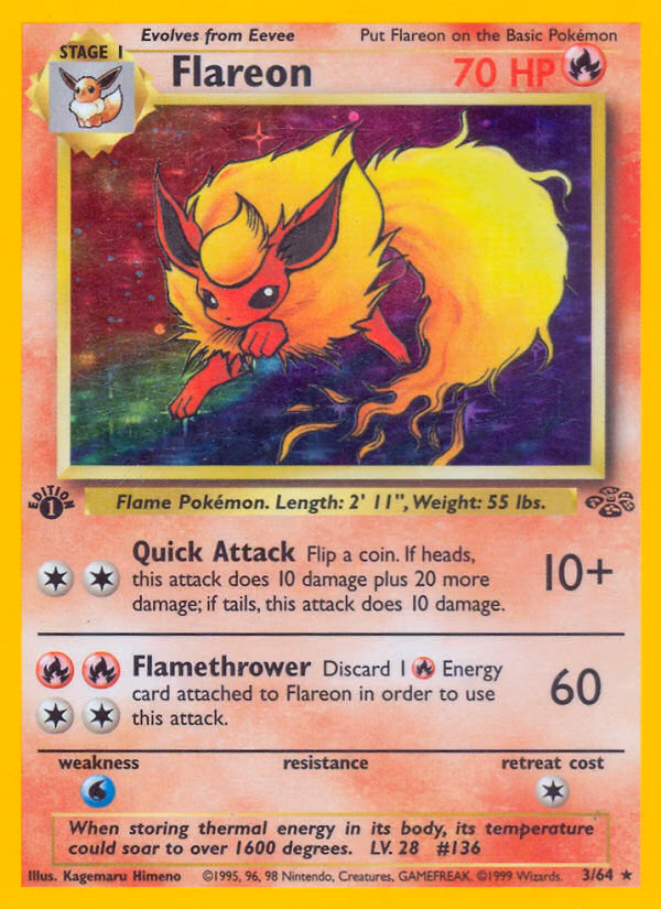 Flareon (Unlimited) Pokemon card (3/64, Jungle)