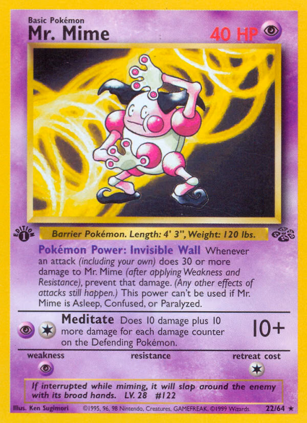 Mr. Mime (1st Edition) Pokemon card (22/64, Jungle)