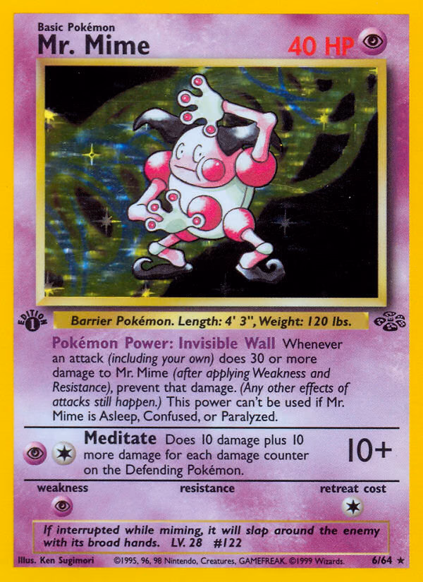 Mr. Mime (1st Edition) Pokemon card (6/64, Jungle)