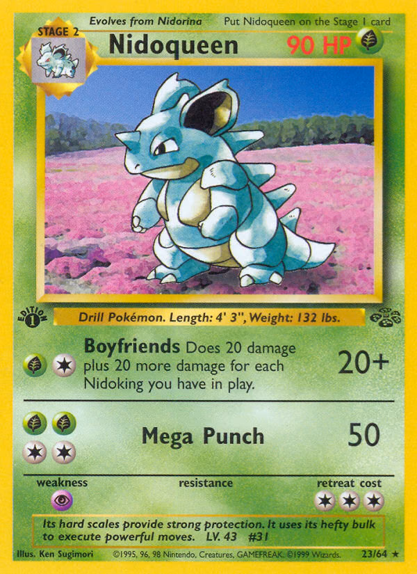 Nidoqueen (1st Edition) Pokemon card (23/64, Jungle)