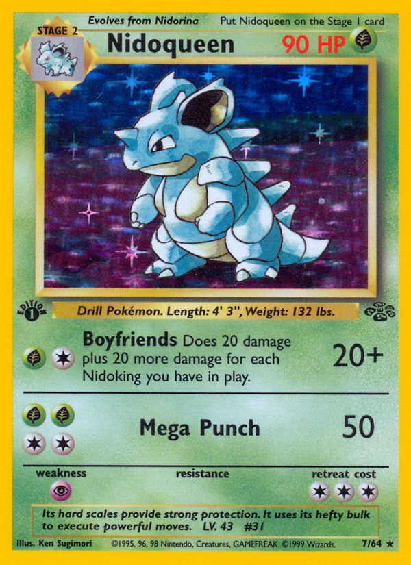 Nidoqueen (1st Edition) Pokemon card (7/64, Jungle)